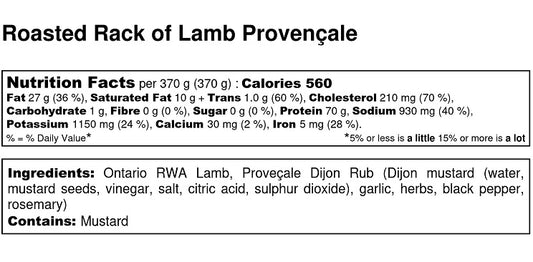 Roasted Ontario Rack of Lamb Provençale for Pre-order.