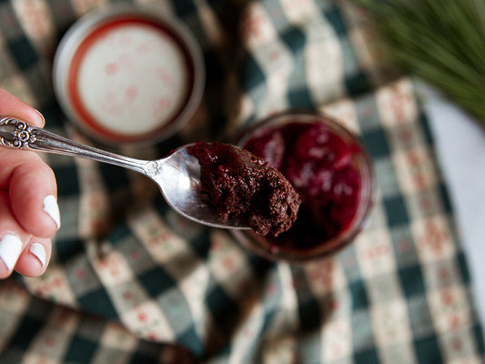 Decadent Chocolate Moussecake with Cranberry Cognac Coulis