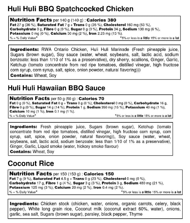 Grilled Huli Huli Hawaiian BBQ  1/2 Chicken Dinner for 2